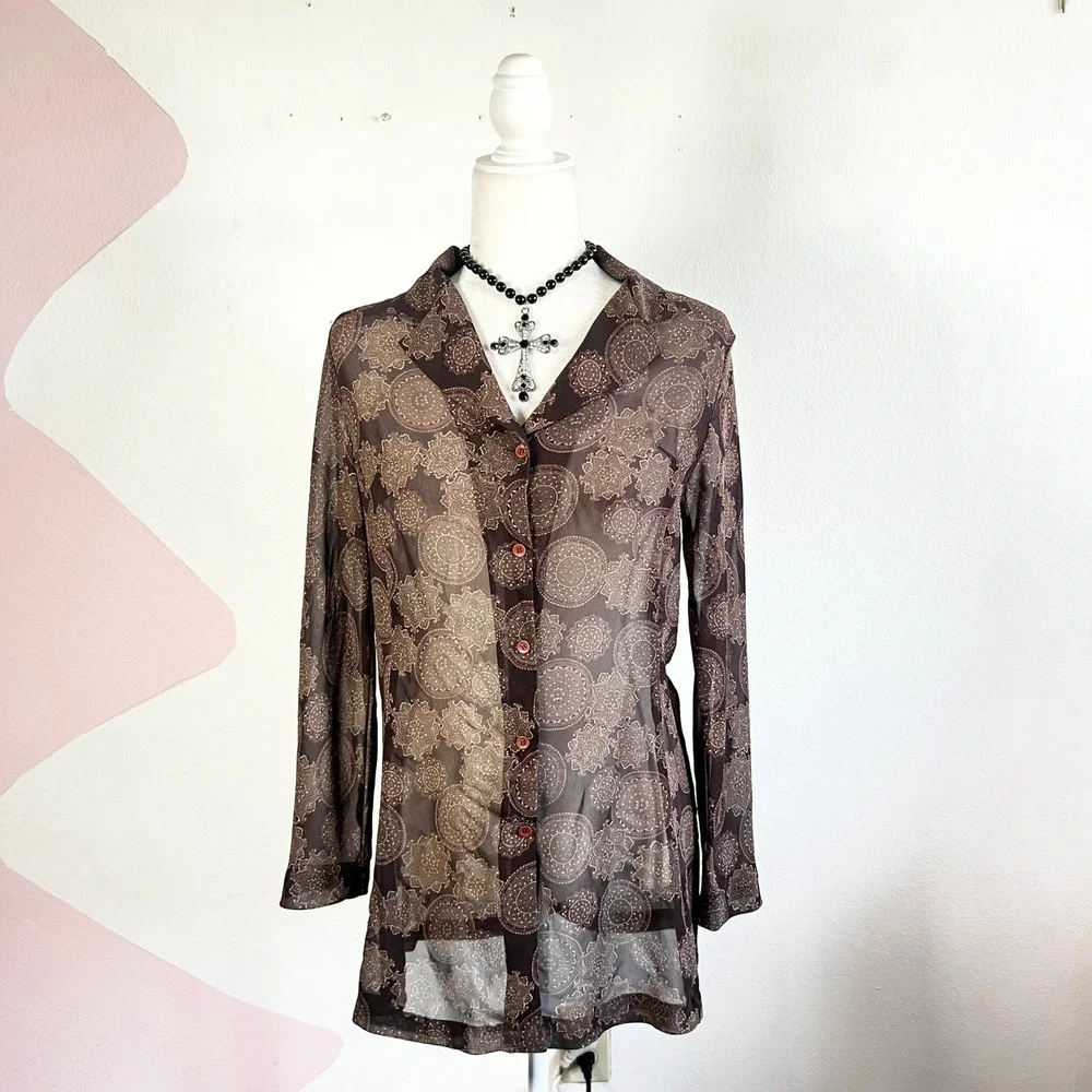 Vintage Express Sheer Blouse Top Sz Small 2000s 90s Y2K Festival Grunge‎